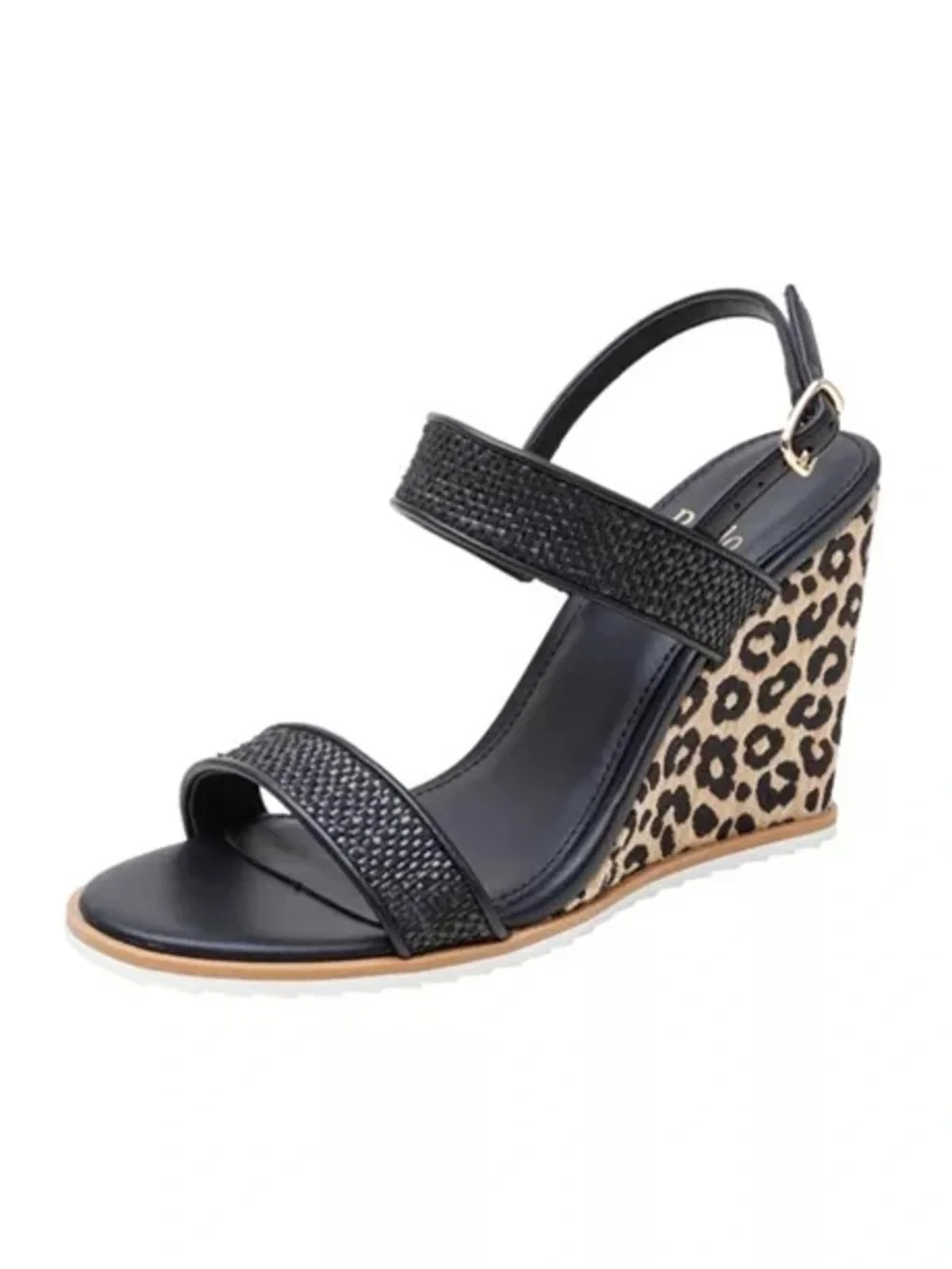 Paolo Black Wedge Sandal with Leopard-Print Heel
